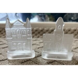 Christmas Tea Light Votive Frosted Glass Church Candle Holder Holiday Set Of 2